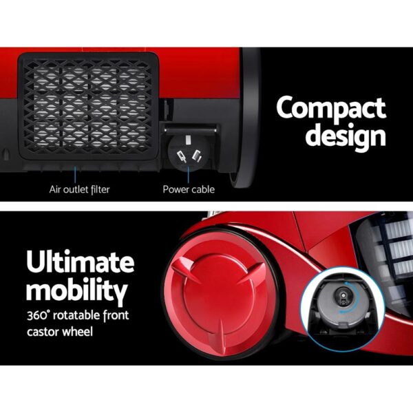 Premium Bagless Vacuum Cleaner Cleaners Cyclone Cyclonic Vac HEPA Filter Car Home Office 2200W Red